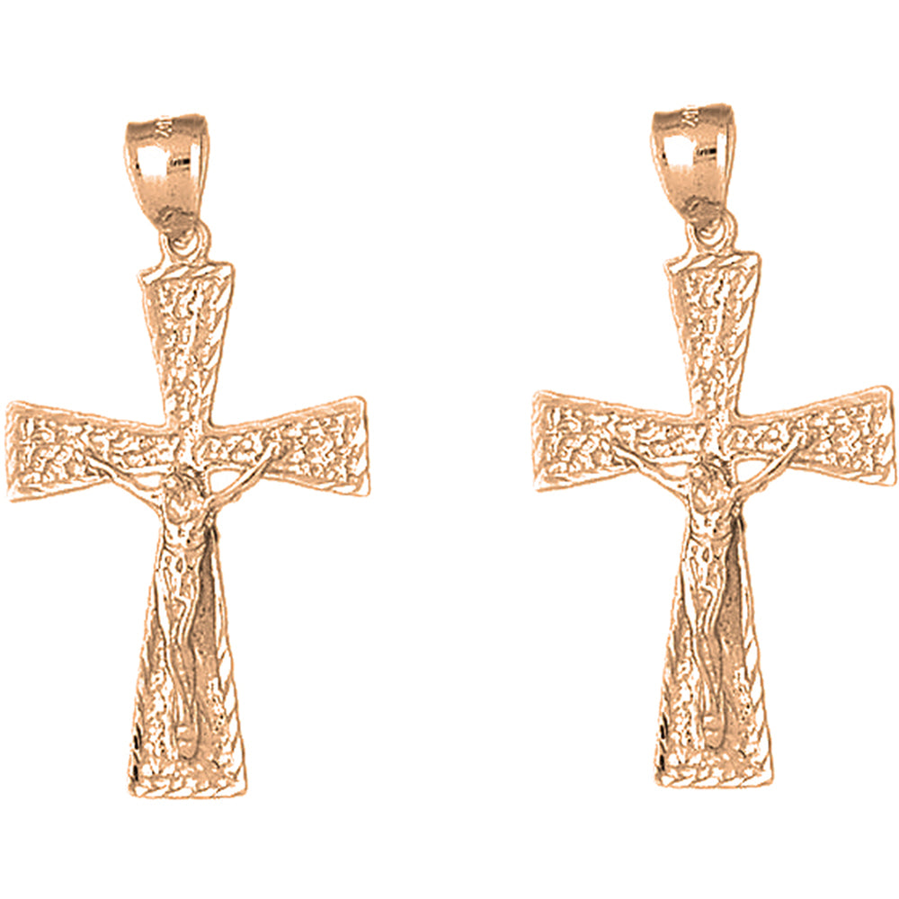 14K or 18K Gold 45mm Teutonic Crucifix Earrings