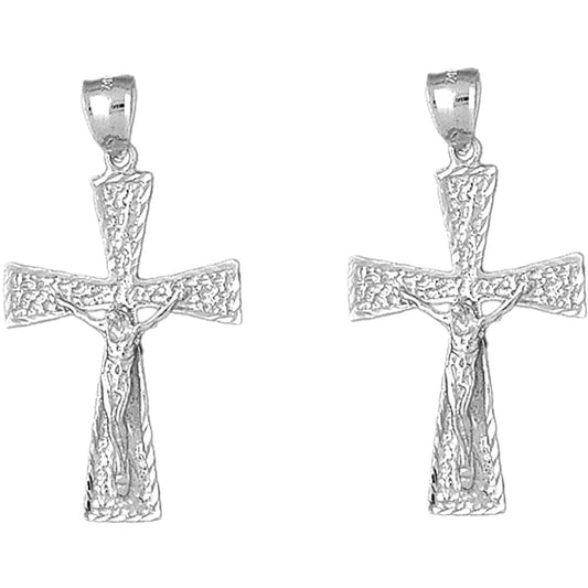 Sterling Silver 45mm Teutonic Crucifix Earrings