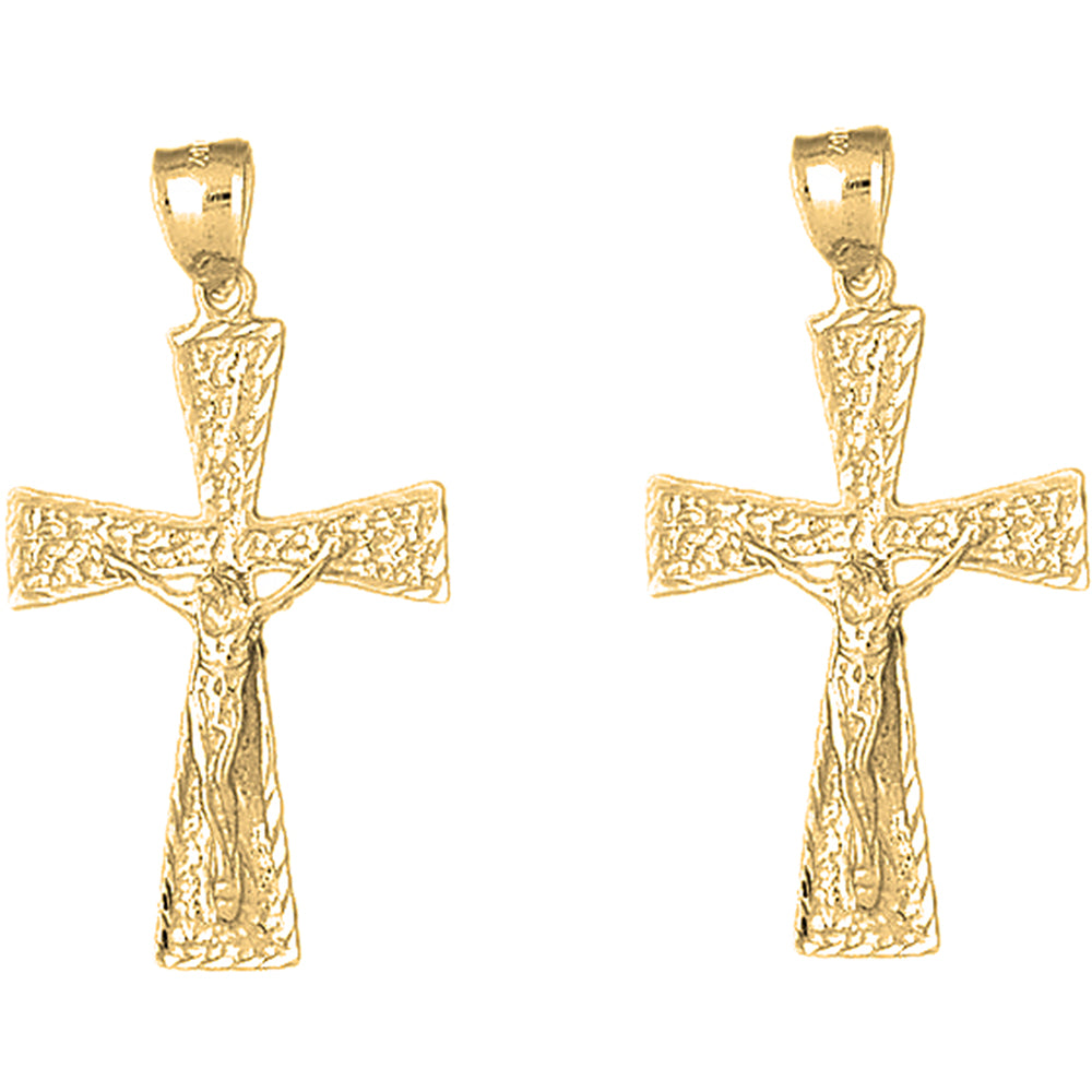 Yellow Gold-plated Silver 45mm Teutonic Crucifix Earrings