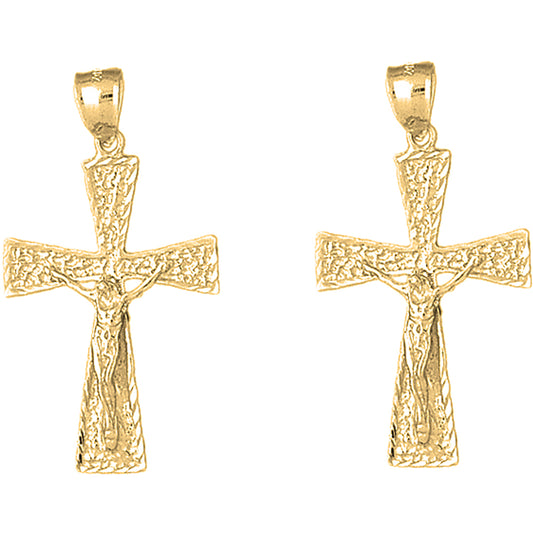 Yellow Gold-plated Silver 45mm Teutonic Crucifix Earrings