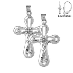 Sterling Silver 38mm Crucifix Earrings (White or Yellow Gold Plated)