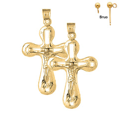 Pendientes de crucifijo de plata de ley de 38 mm (chapados en oro blanco o amarillo)