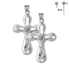 Sterling Silver 38mm Crucifix Earrings (White or Yellow Gold Plated)
