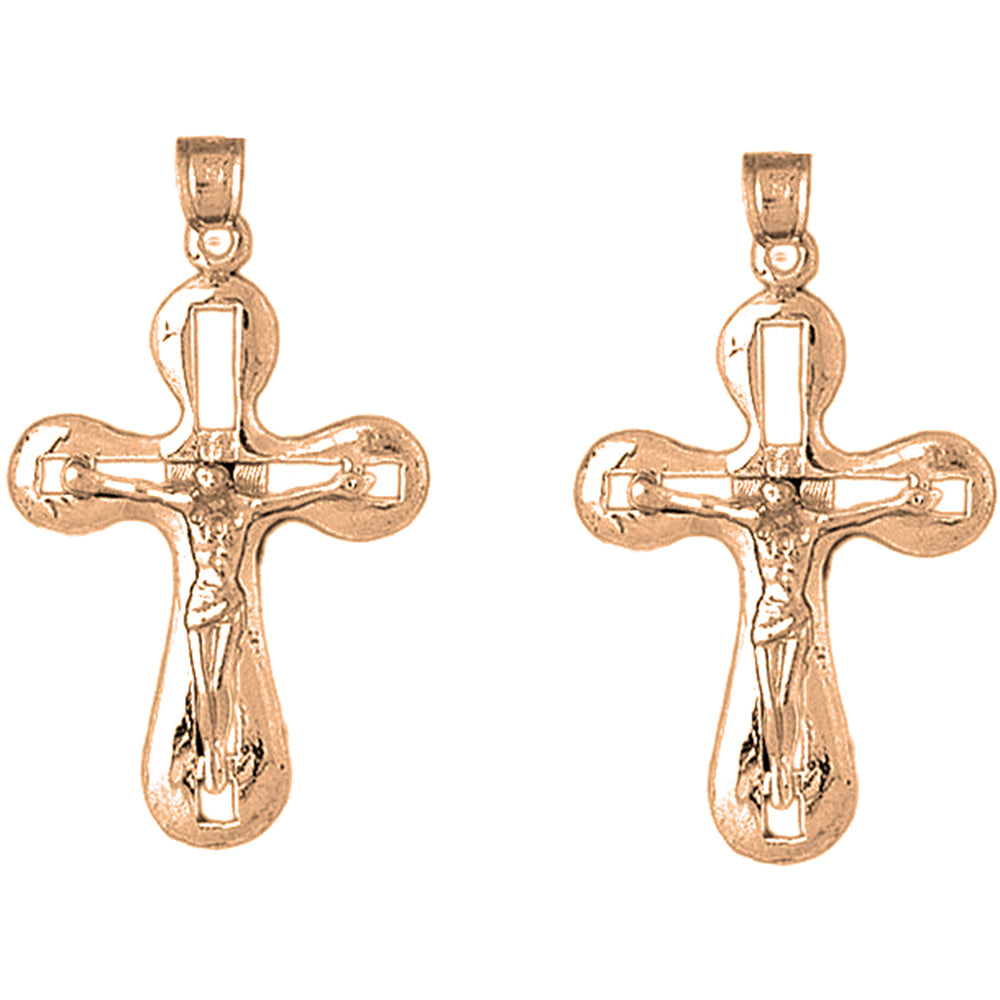 14K or 18K Gold 38mm Crucifix Earrings