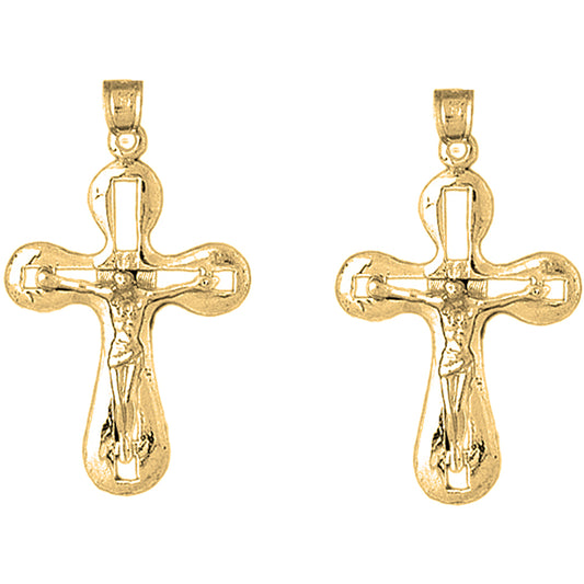 14K or 18K Gold 38mm Crucifix Earrings