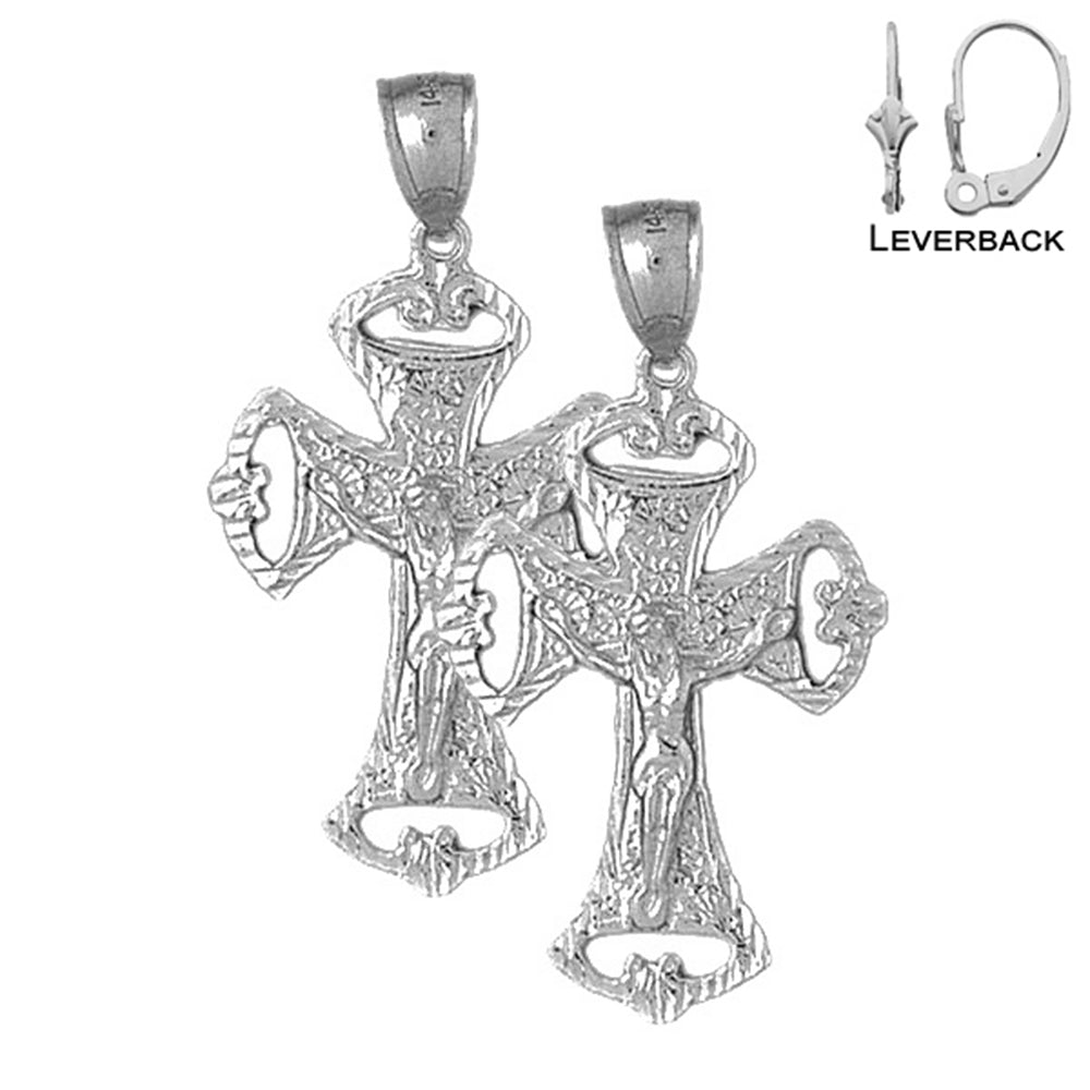 Sterling Silver 43mm Crucifix Earrings (White or Yellow Gold Plated)