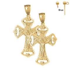 Sterling Silver 43mm Crucifix Earrings (White or Yellow Gold Plated)