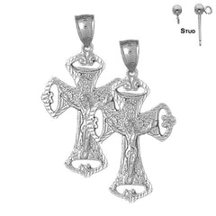 Sterling Silver 43mm Crucifix Earrings (White or Yellow Gold Plated)