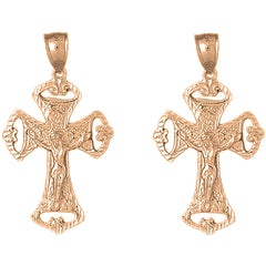 14K or 18K Gold 43mm Crucifix Earrings