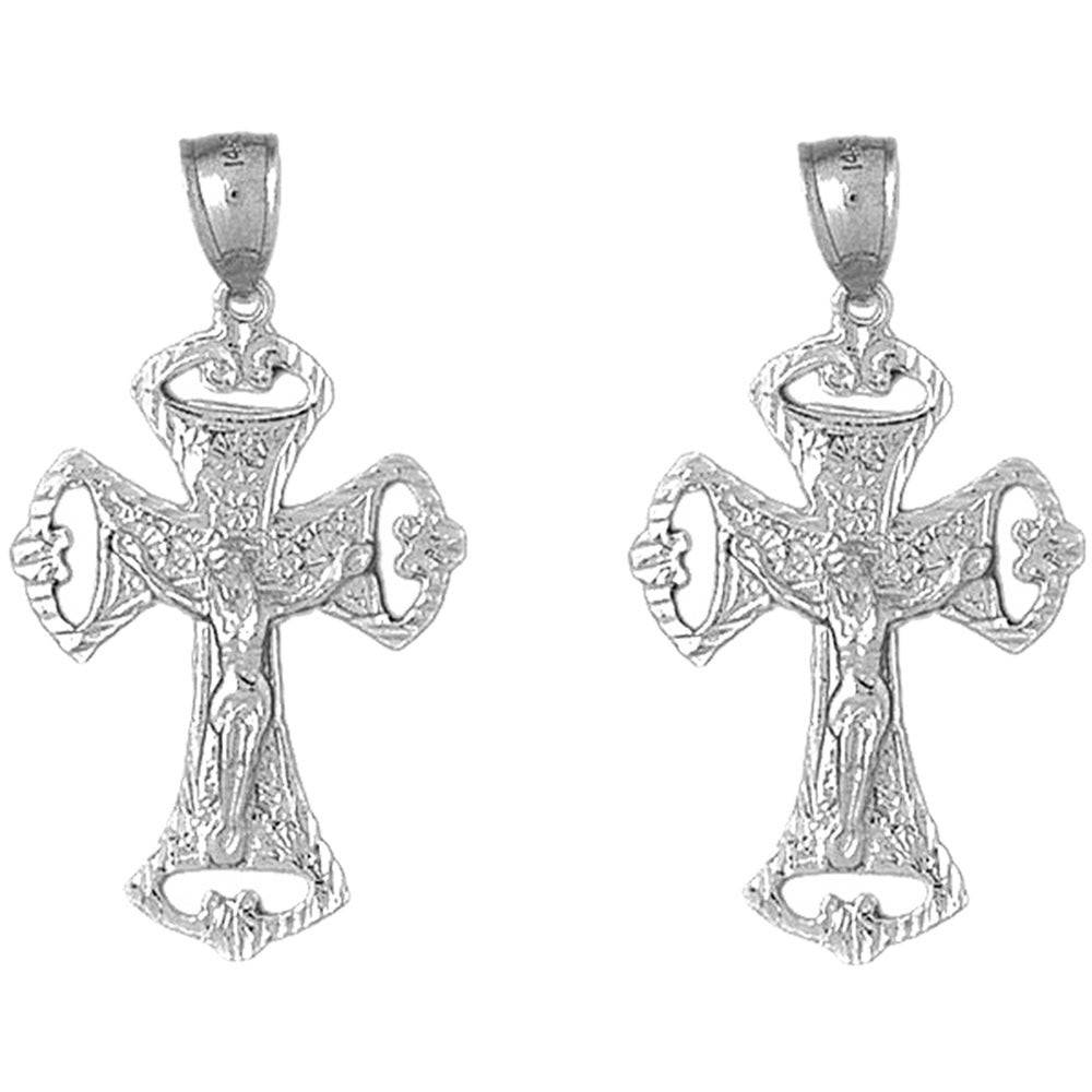 14K or 18K Gold 43mm Crucifix Earrings