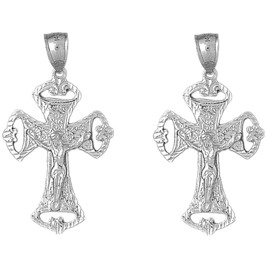 Sterling Silver 43mm Crucifix Earrings