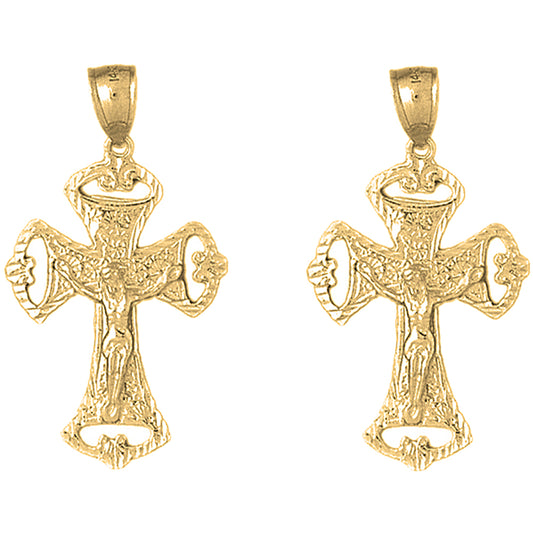 Yellow Gold-plated Silver 43mm Crucifix Earrings