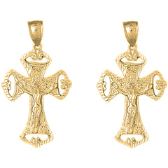 Yellow Gold-plated Silver 43mm Crucifix Earrings