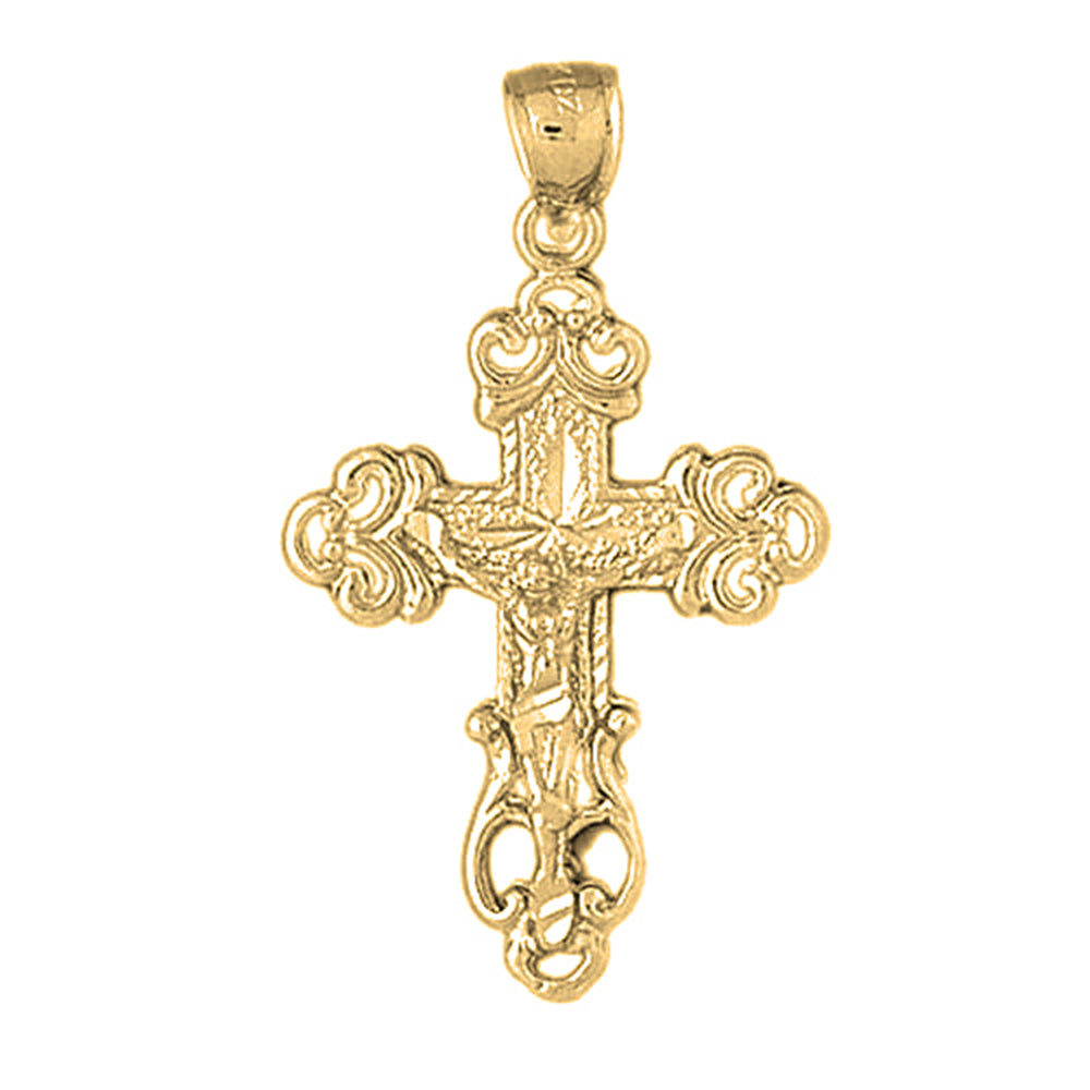 10K, 14K or 18K Gold Budded Crucifix Pendant