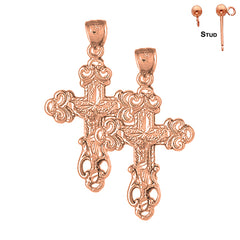 14K or 18K Gold Budded Crucifix Earrings