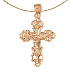 10K, 14K or 18K Gold Budded Crucifix Pendant