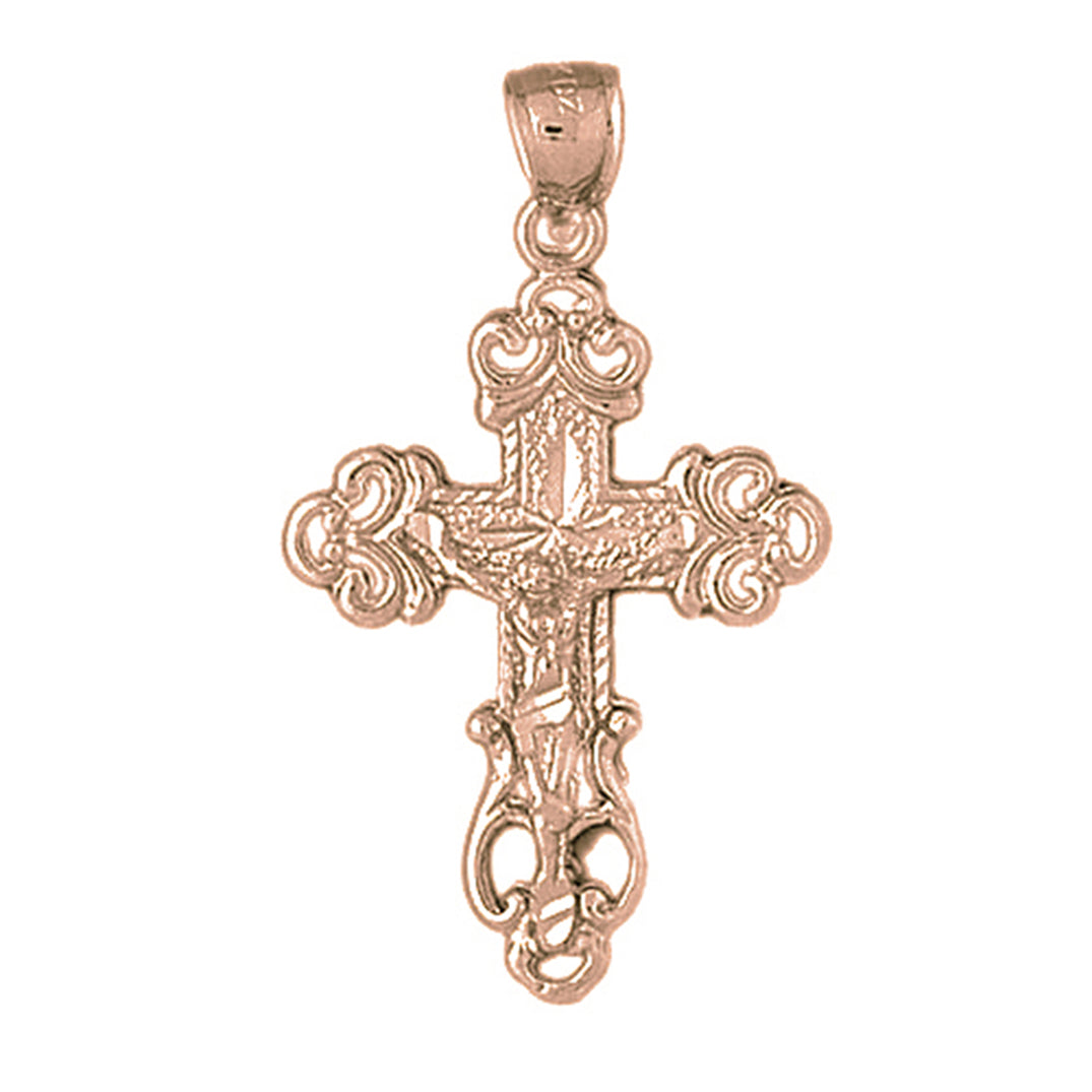 10K, 14K or 18K Gold Budded Crucifix Pendant