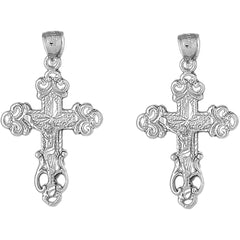 Sterling Silver 39mm Budded Crucifix Earrings