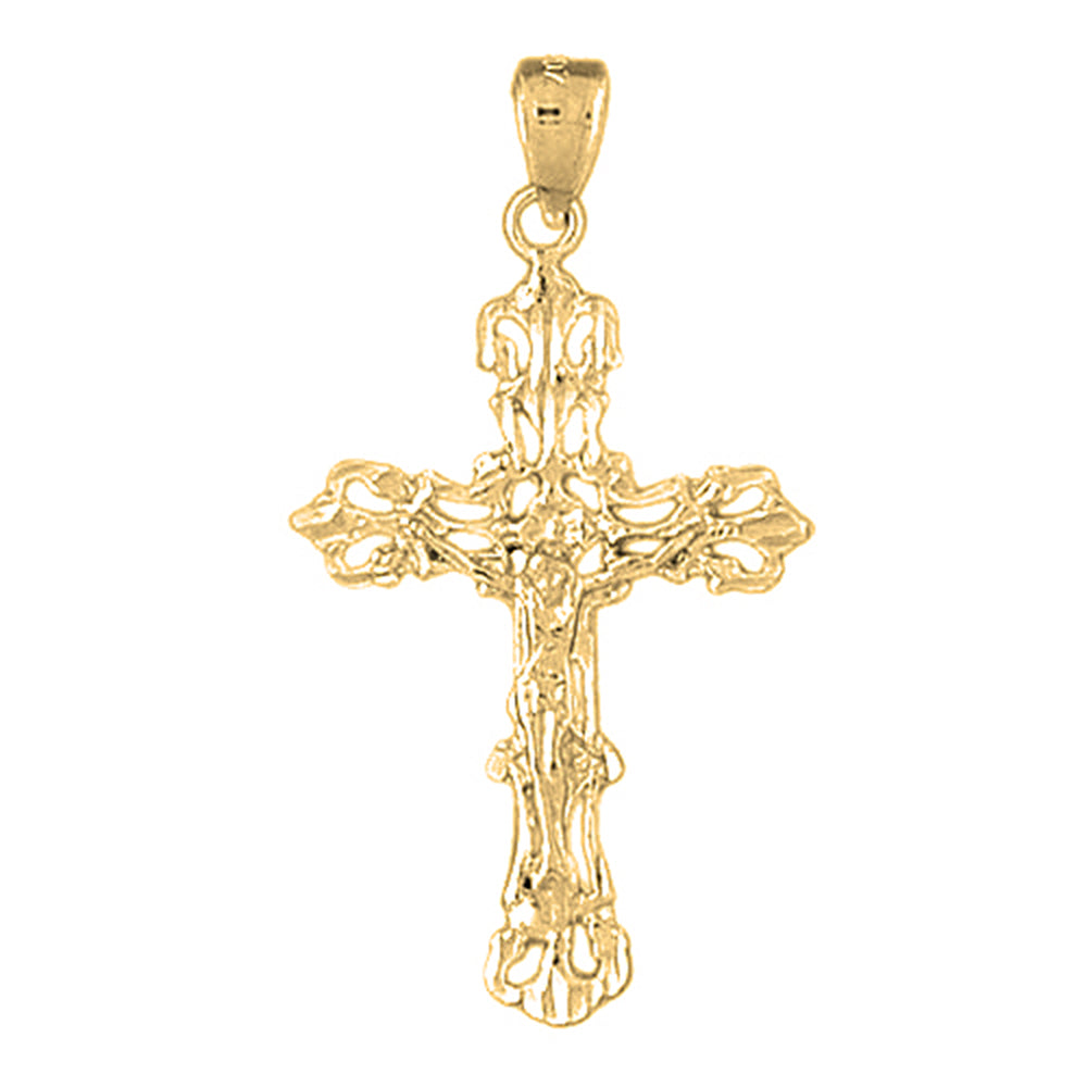 10K, 14K or 18K Gold Budded Crucifix Pendant