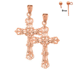 14K or 18K Gold Budded Crucifix Earrings