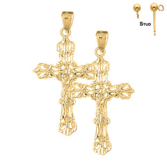 Pendientes de crucifijo con brotes de plata de ley de 40 mm (chapados en oro blanco o amarillo)