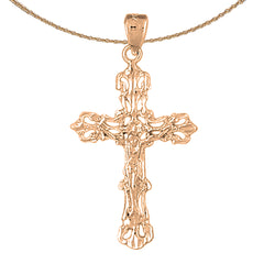 10K, 14K or 18K Gold Budded Crucifix Pendant