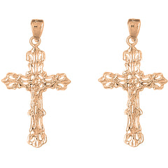 14K or 18K Gold 40mm Budded Crucifix Earrings