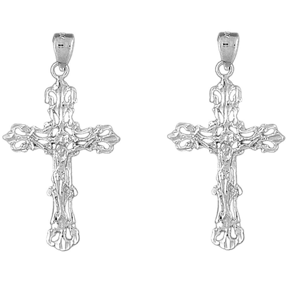 14K or 18K Gold 40mm Budded Crucifix Earrings