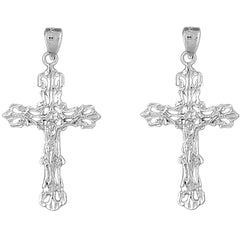 Sterling Silver 40mm Budded Crucifix Earrings