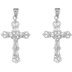 14K or 18K Gold 40mm Budded Crucifix Earrings