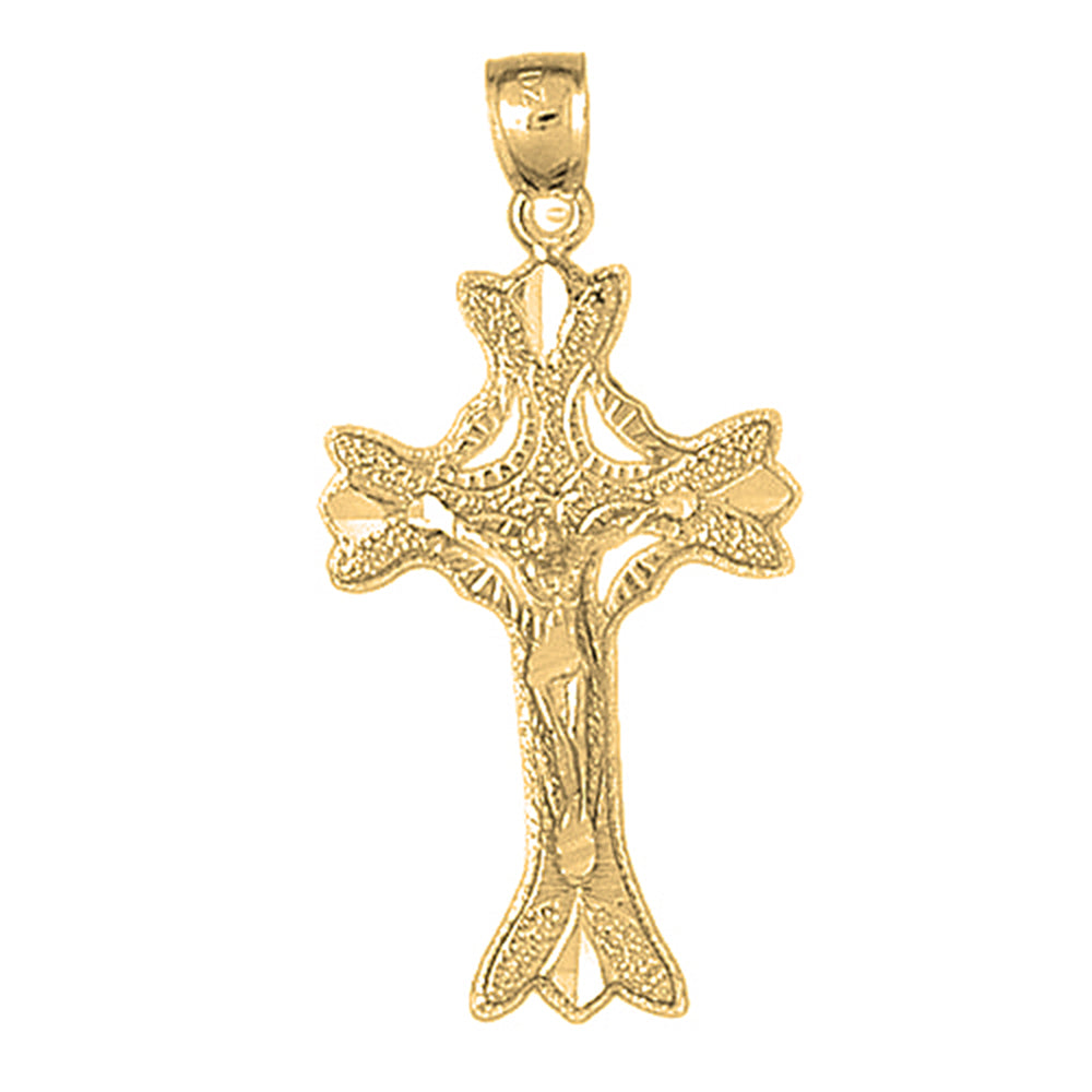 10K, 14K or 18K Gold Budded Crucifix Pendant