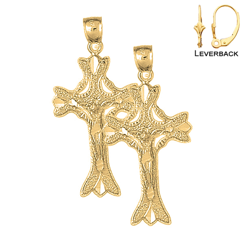 14K or 18K Gold Budded Crucifix Earrings