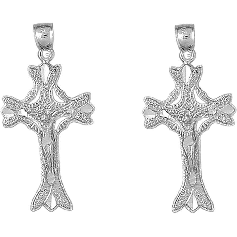 Sterling Silver 43mm Budded Crucifix Earrings