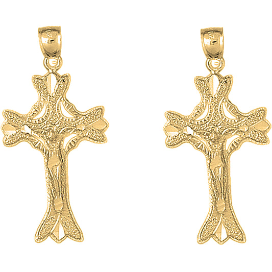 14K or 18K Gold 43mm Budded Crucifix Earrings