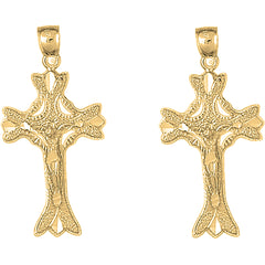 Yellow Gold-plated Silver 43mm Budded Crucifix Earrings