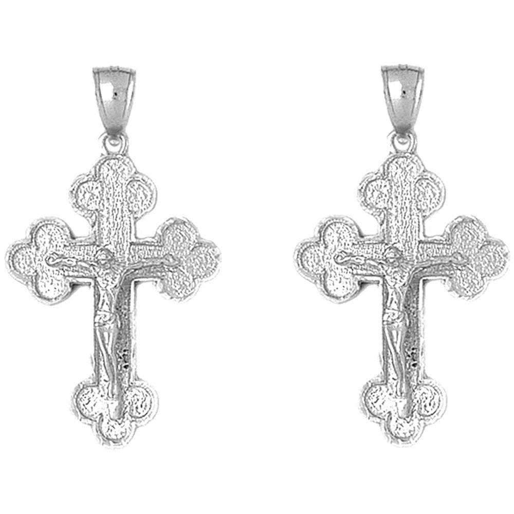 Sterling Silver 43mm Budded Crucifix Earrings