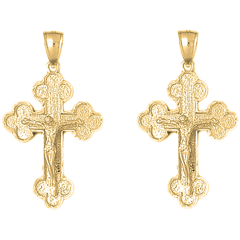 Yellow Gold-plated Silver 43mm Budded Crucifix Earrings