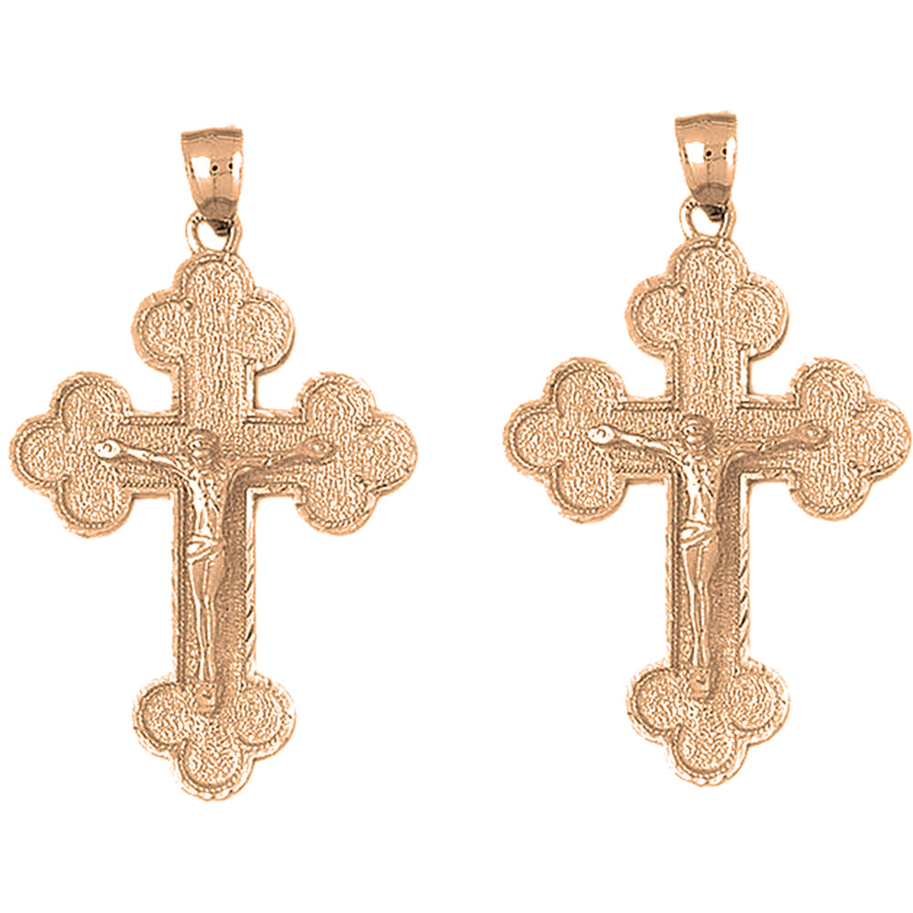 14K or 18K Gold 45mm Budded Crucifix Earrings