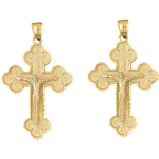 14K or 18K Gold 45mm Budded Crucifix Earrings
