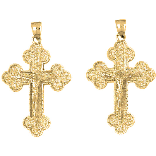 Yellow Gold-plated Silver 45mm Budded Crucifix Earrings