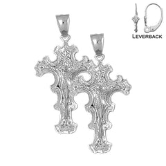 Sterling Silver 44mm Crucifix Earrings (White or Yellow Gold Plated)