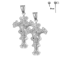 Sterling Silver 44mm Crucifix Earrings (White or Yellow Gold Plated)