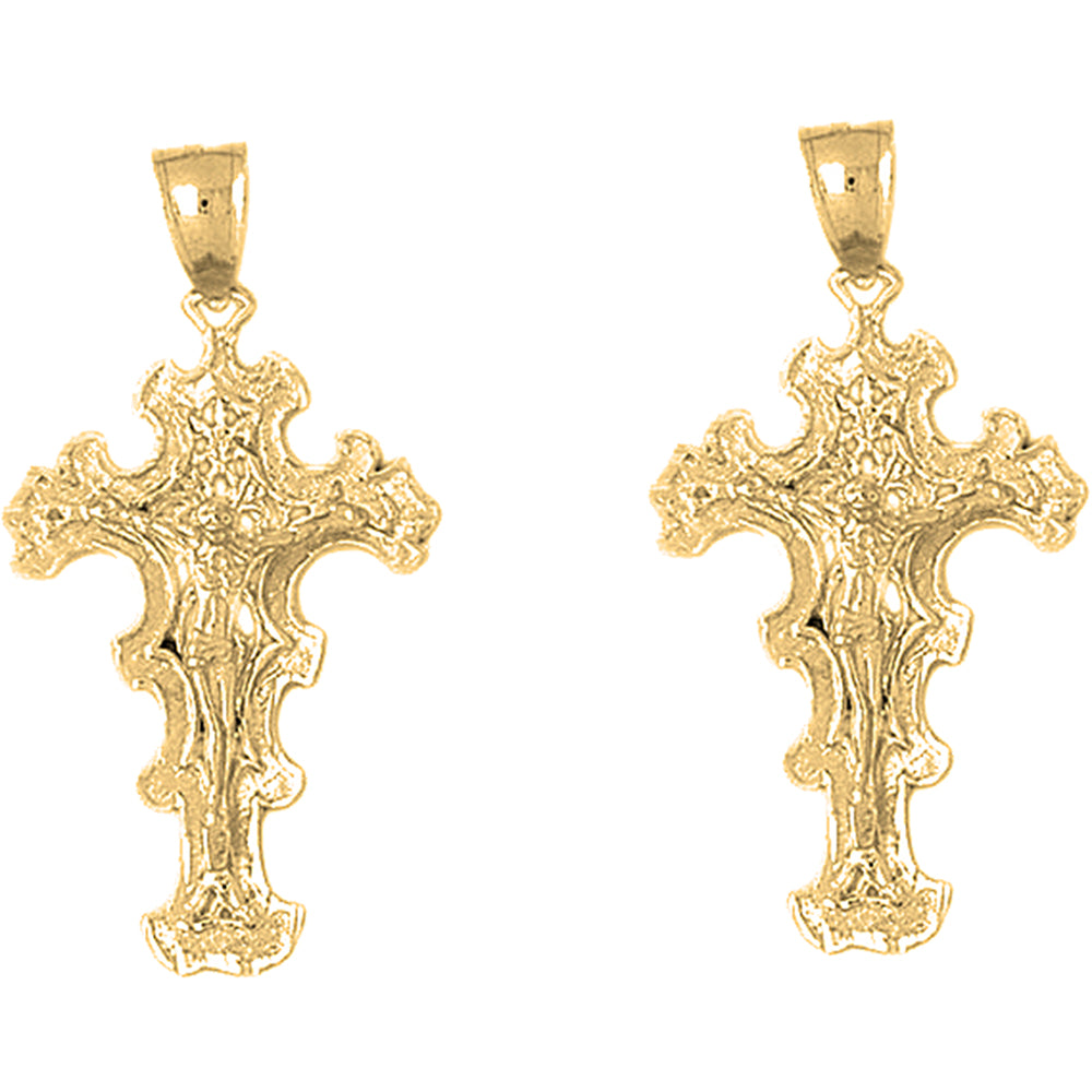 Yellow Gold-plated Silver 44mm Crucifix Earrings