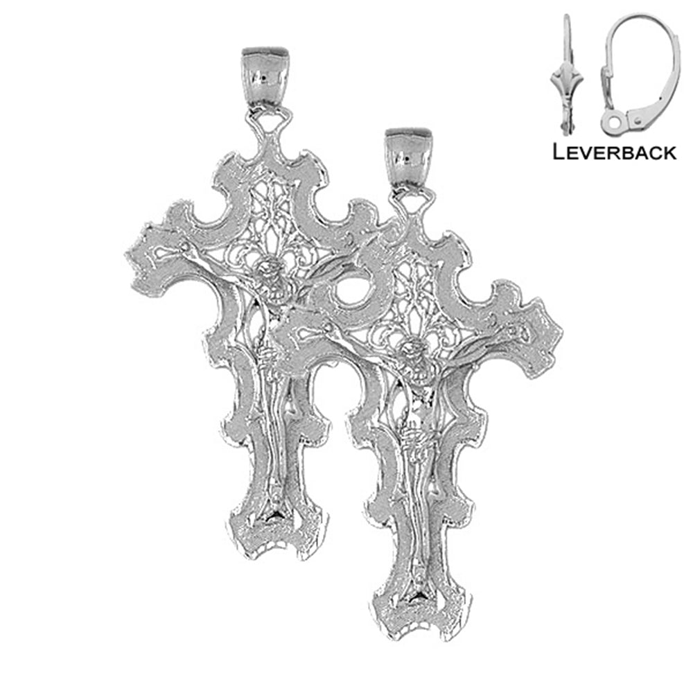 Sterling Silver 55mm Crucifix Earrings (White or Yellow Gold Plated)