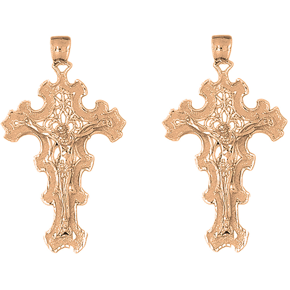 14K or 18K Gold 55mm Crucifix Earrings