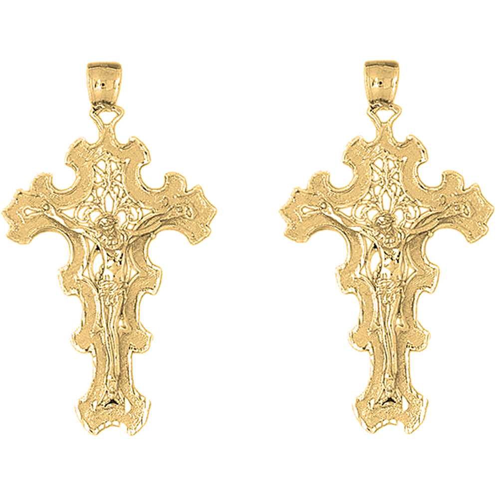 Yellow Gold-plated Silver 55mm Crucifix Earrings