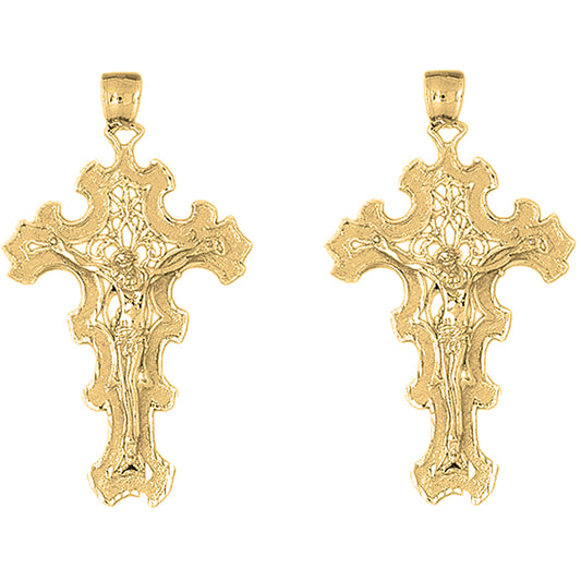 Yellow Gold-plated Silver 55mm Crucifix Earrings