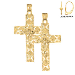 Sterling Silver 57mm Latin Crucifix Earrings (White or Yellow Gold Plated)