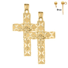 Sterling Silver 57mm Latin Crucifix Earrings (White or Yellow Gold Plated)