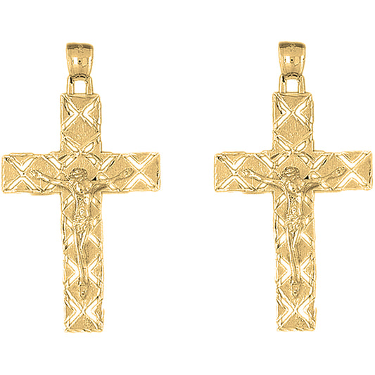 Yellow Gold-plated Silver 57mm Latin Crucifix Earrings